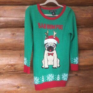 United States Holiday Bah Hum Pug Fair Isle Ugly Christmas Sweater Size Small